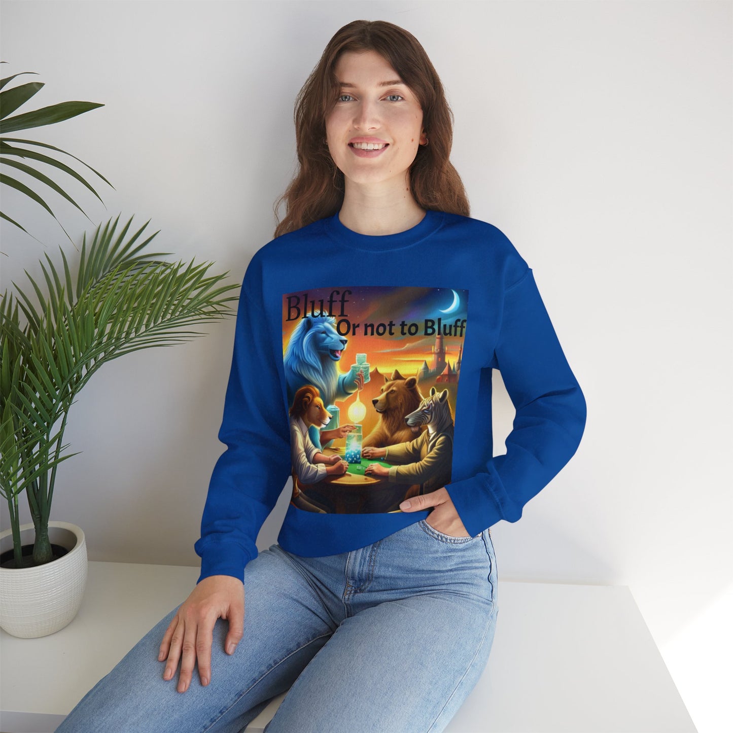 "Bluff or Not" Animal Poker Night Unisex Heavy Blend Crewneck Sweatshirt – Cozy Comfort for Colder Months