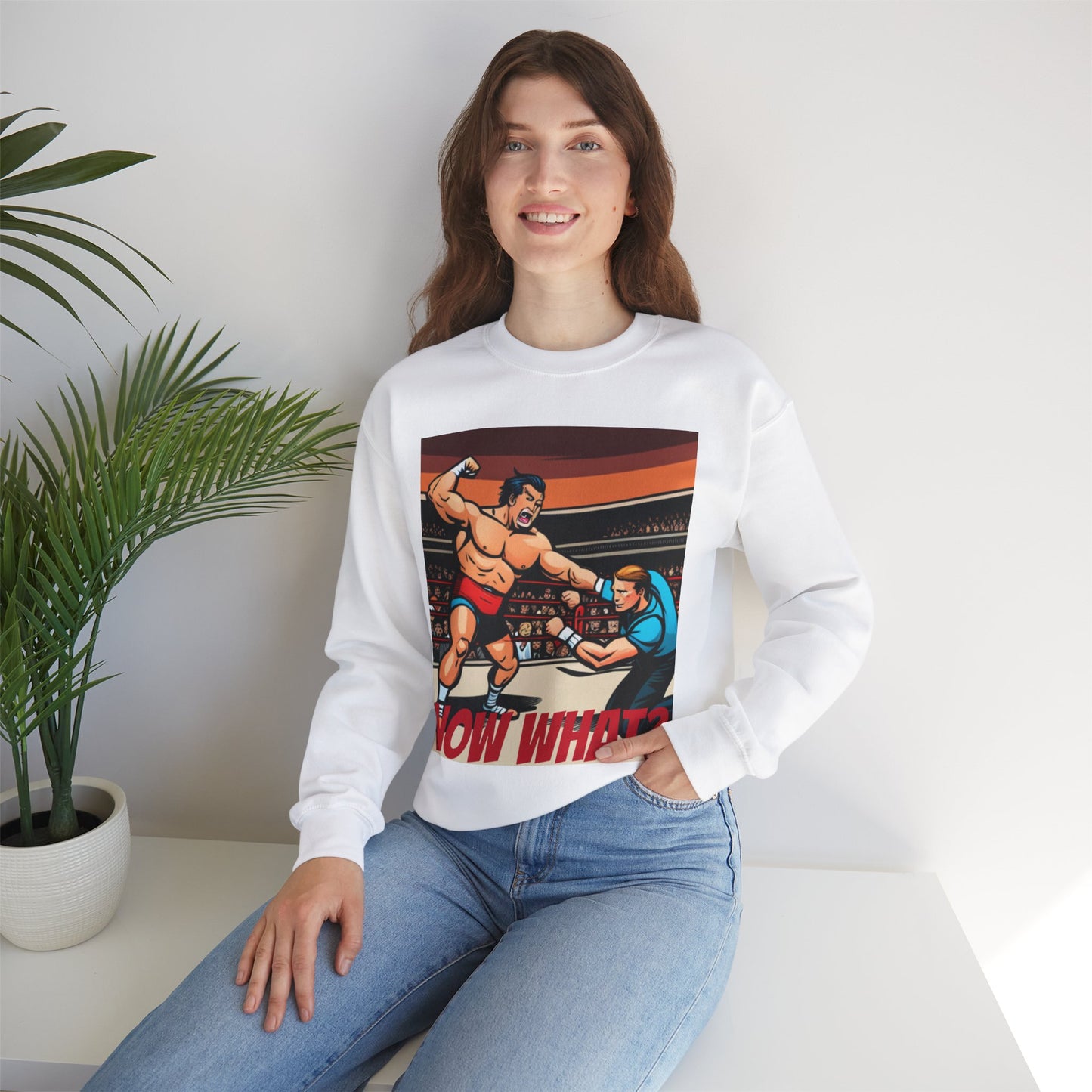 "Now What?" Wrestling Champion Unisex Heavy Blend Crewneck Sweatshirt – Cozy Comfort for Colder Months