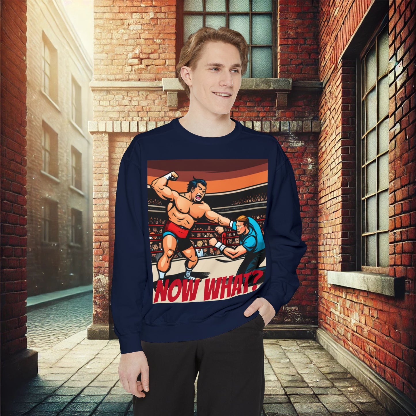 "Now What?" Wrestling Champion Unisex Garment-Dyed Sweatshirt – Premium Comfort & Style