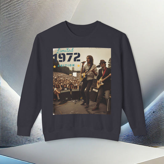 "Vintage 1972 Live" Retro Concert Crewneck Sweatshirt – Ultimate Softness & Sustainable Style