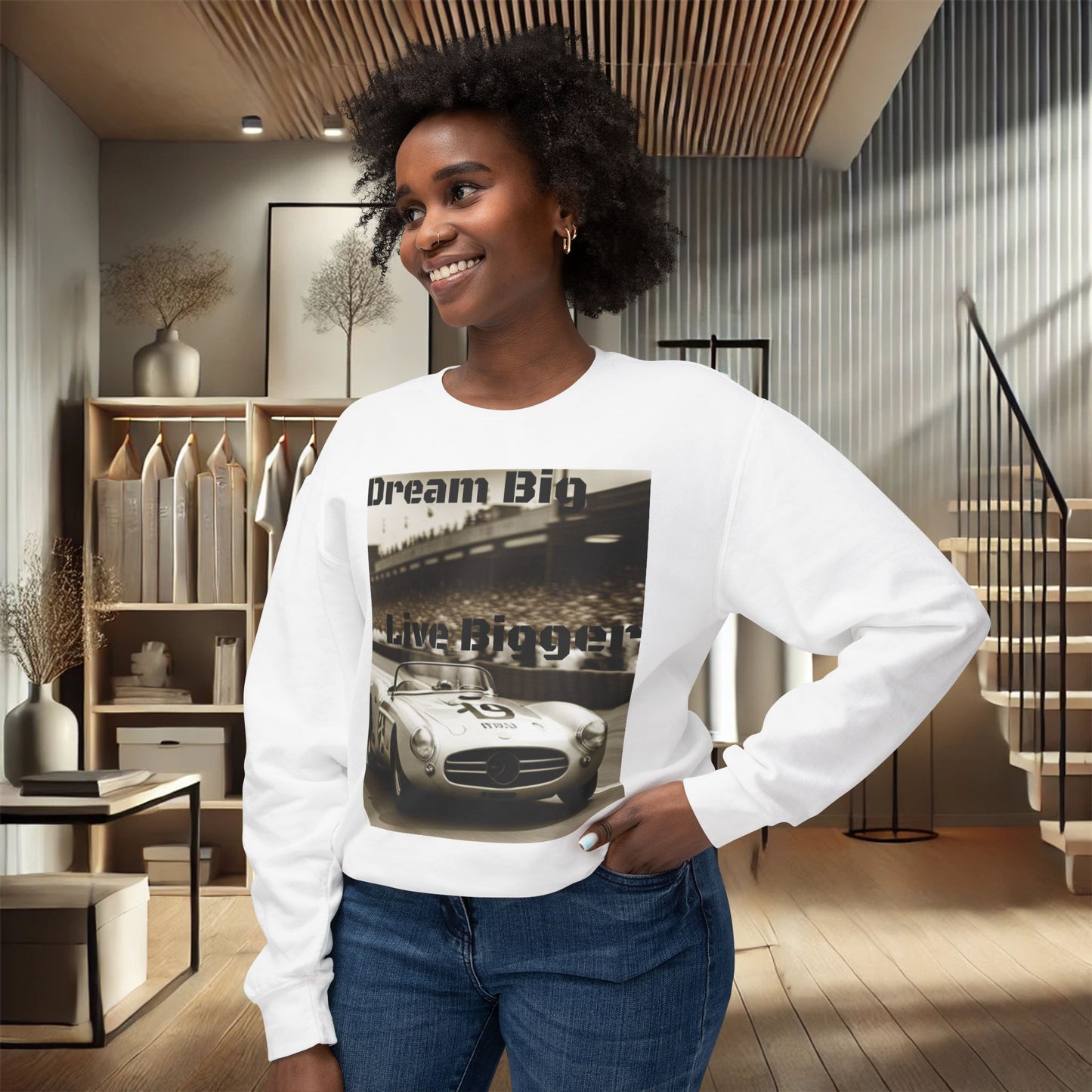 "Dream Big, Live Bigger" Vintage Racing Crewneck Sweatshirt – Ultimate Softness & Sustainable Style