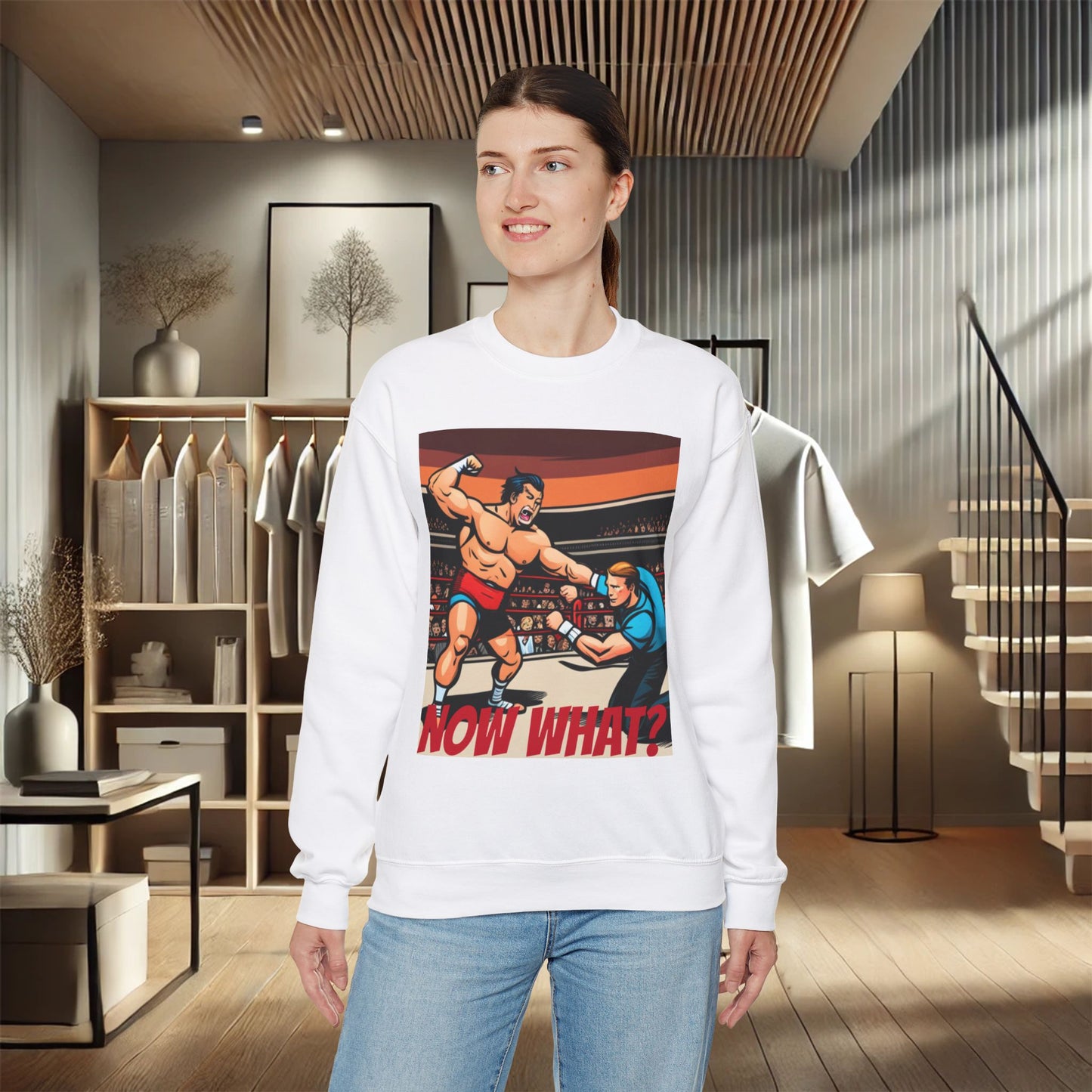 "Now What?" Wrestling Champion Unisex Heavy Blend Crewneck Sweatshirt – Cozy Comfort for Colder Months