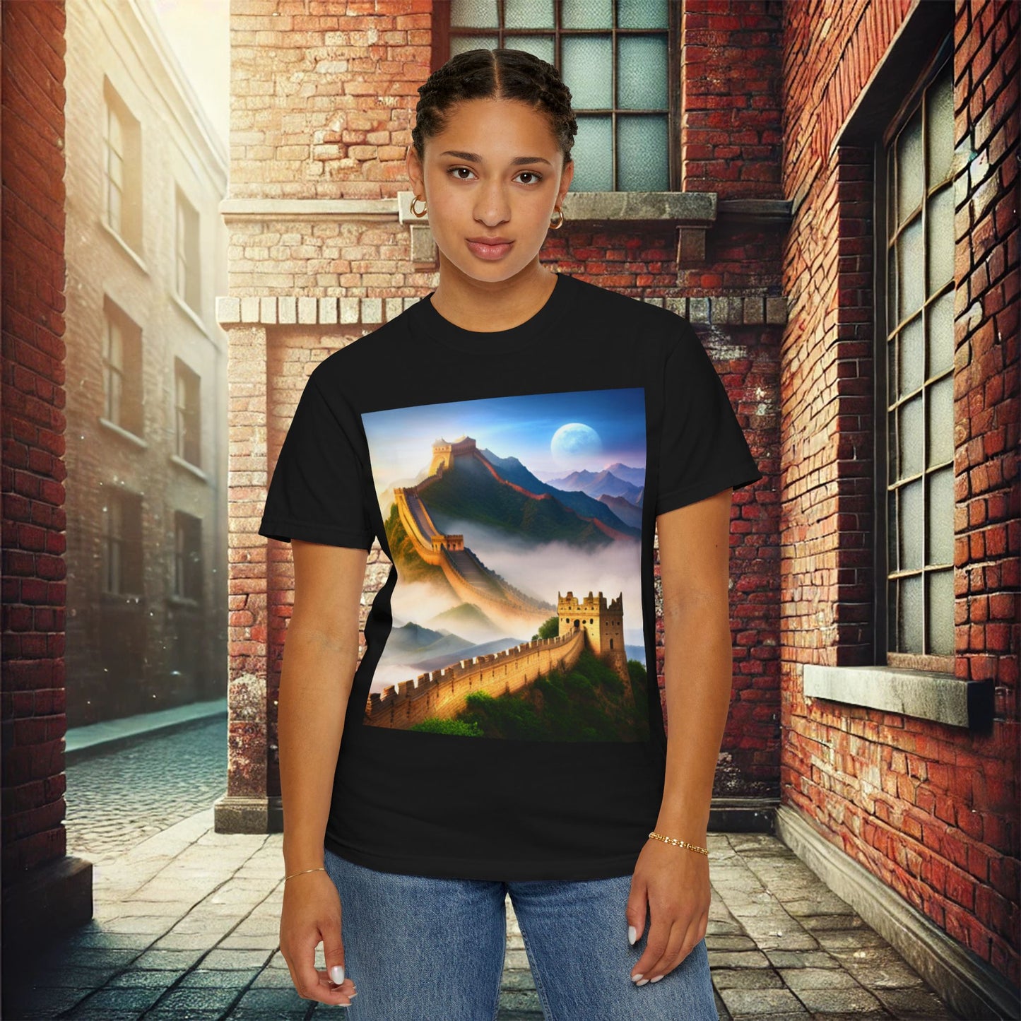 Gran Muralla China Camiseta unisex teñida de prendas 