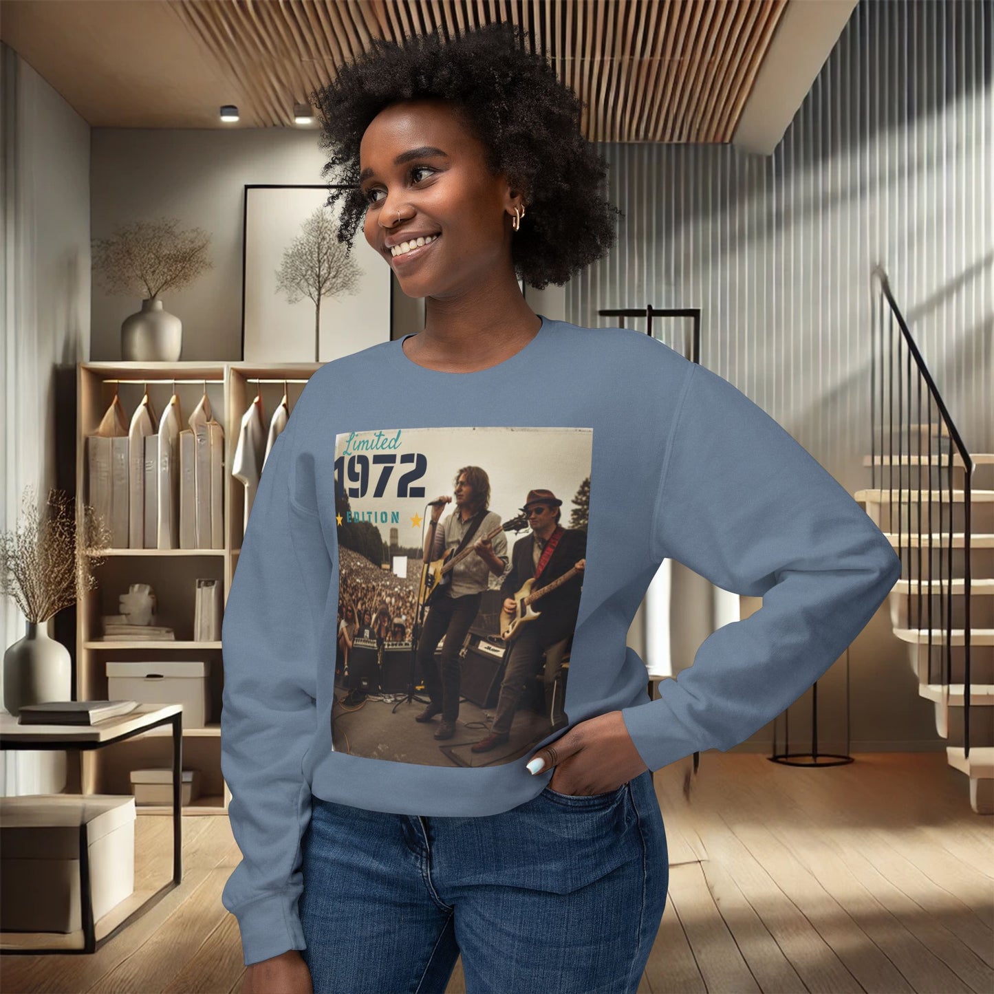 "Vintage 1972 Live" Retro Concert Crewneck Sweatshirt – Ultimate Softness & Sustainable Style