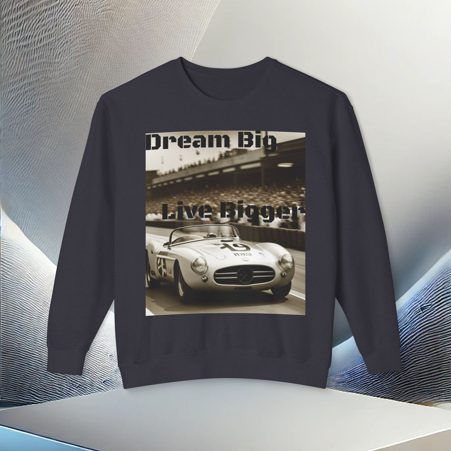 "Dream Big, Live Bigger" Vintage Racing Crewneck Sweatshirt – Ultimate Softness & Sustainable Style