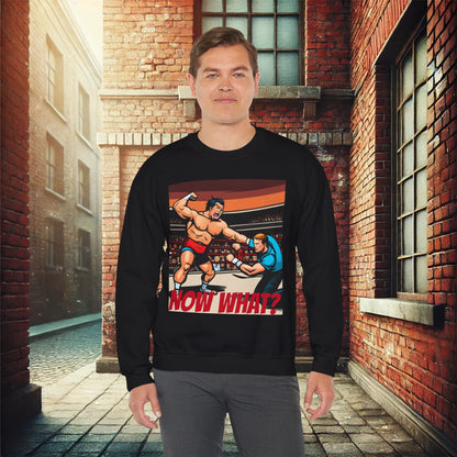 "Now What?" Wrestling Champion Unisex Heavy Blend Crewneck Sweatshirt – Cozy Comfort for Colder Months