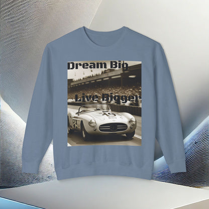 "Dream Big, Live Bigger" Vintage Racing Crewneck Sweatshirt – Ultimate Softness & Sustainable Style