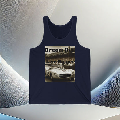 "Dream Big, Live Bigger" Vintage Racing Unisex Jersey Tank Top – Vibes All Year Long