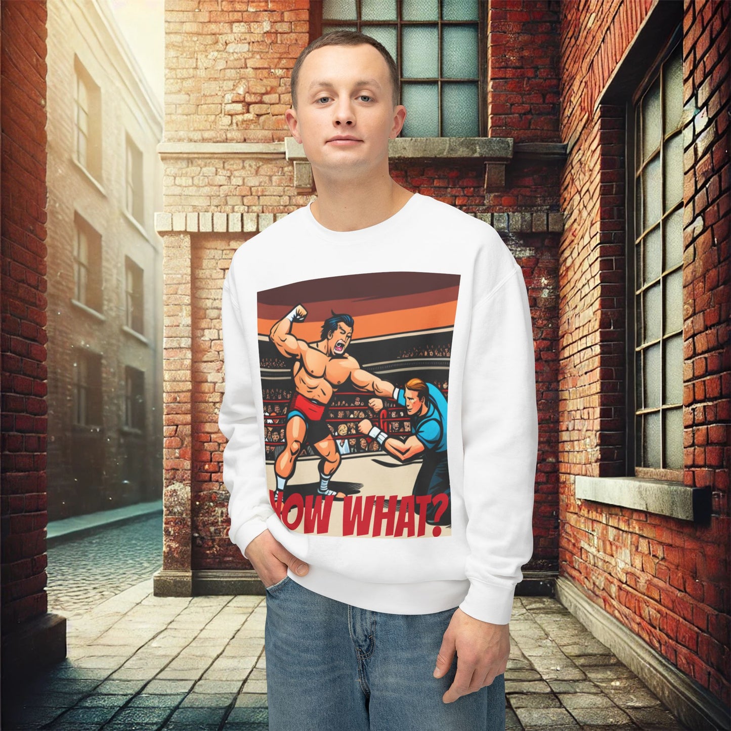 "Now What?" Wrestling Champion Crewneck Sweatshirt – Ultimate Softness & Sustainable Style