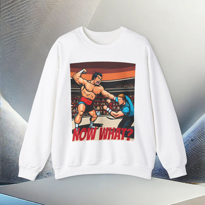 "Now What?" Wrestling Champion Unisex Heavy Blend Crewneck Sweatshirt – Cozy Comfort for Colder Months