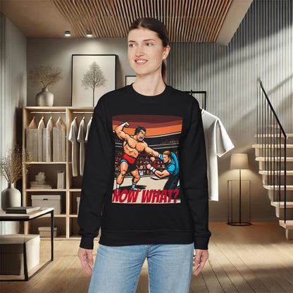 "Now What?" Wrestling Champion Unisex Heavy Blend Crewneck Sweatshirt – Cozy Comfort for Colder Months