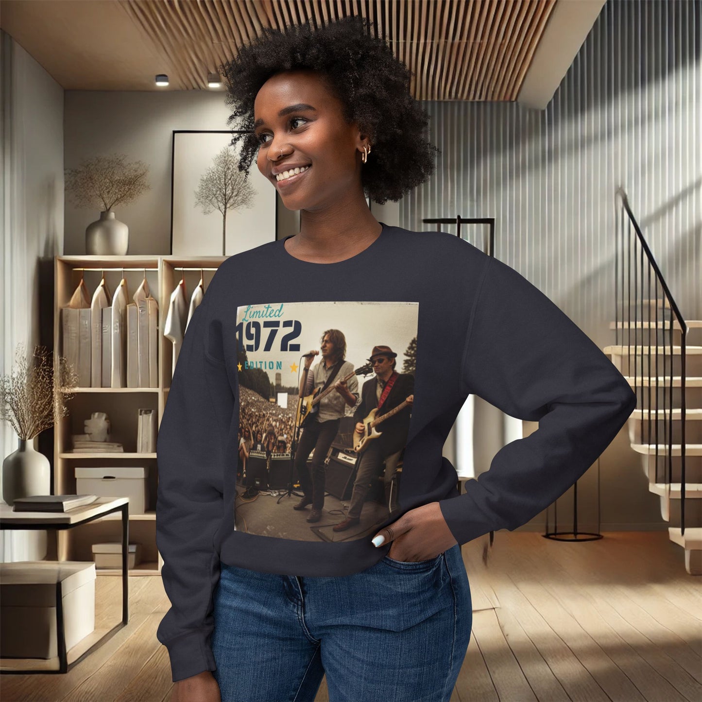 "Vintage 1972 Live" Retro Concert Crewneck Sweatshirt – Ultimate Softness & Sustainable Style