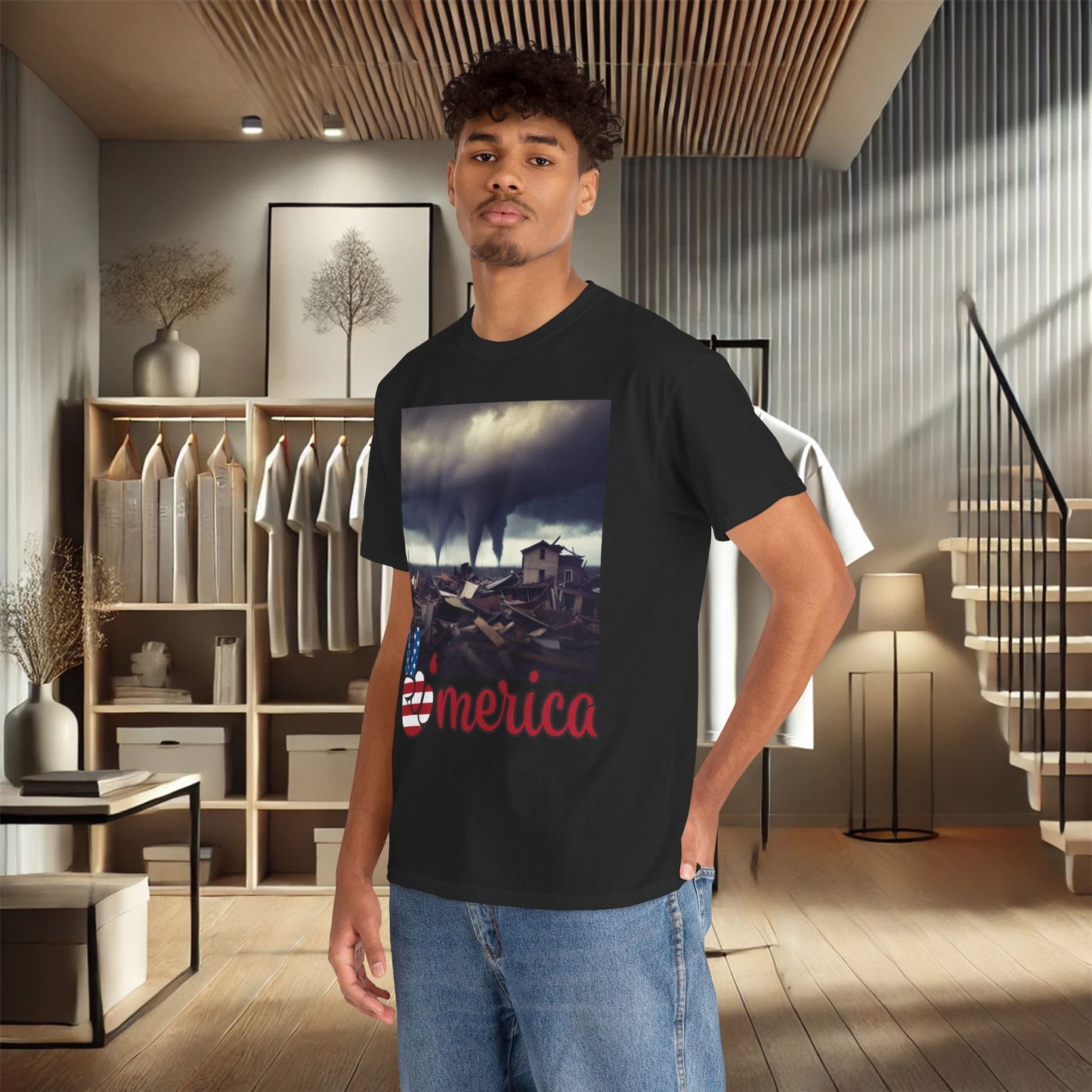 Tornado America Camiseta unisex de algodón pesado