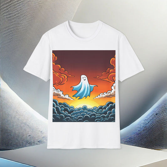 Sunset Ghost Unisex Soft-Style T-Shirt – Embrace the Spooky Vibes