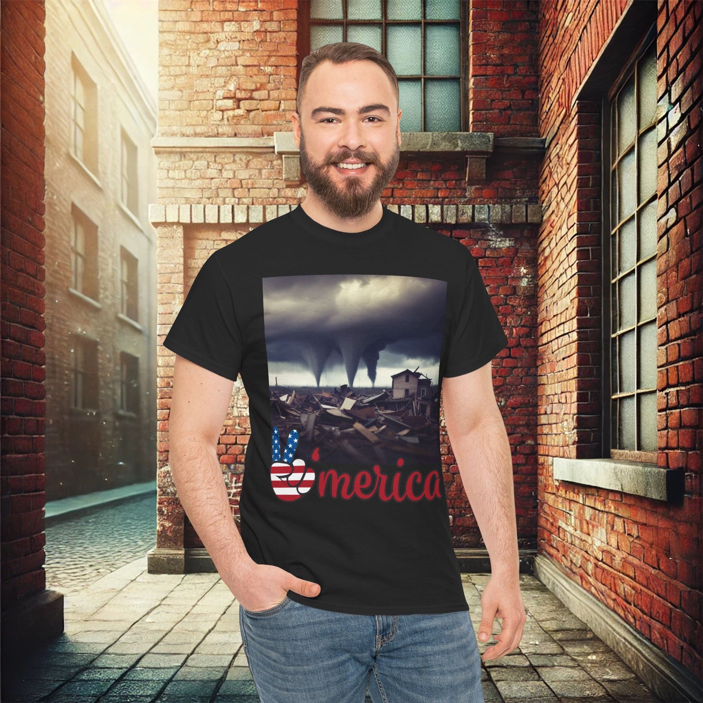 Tornado America Camiseta unisex de algodón pesado